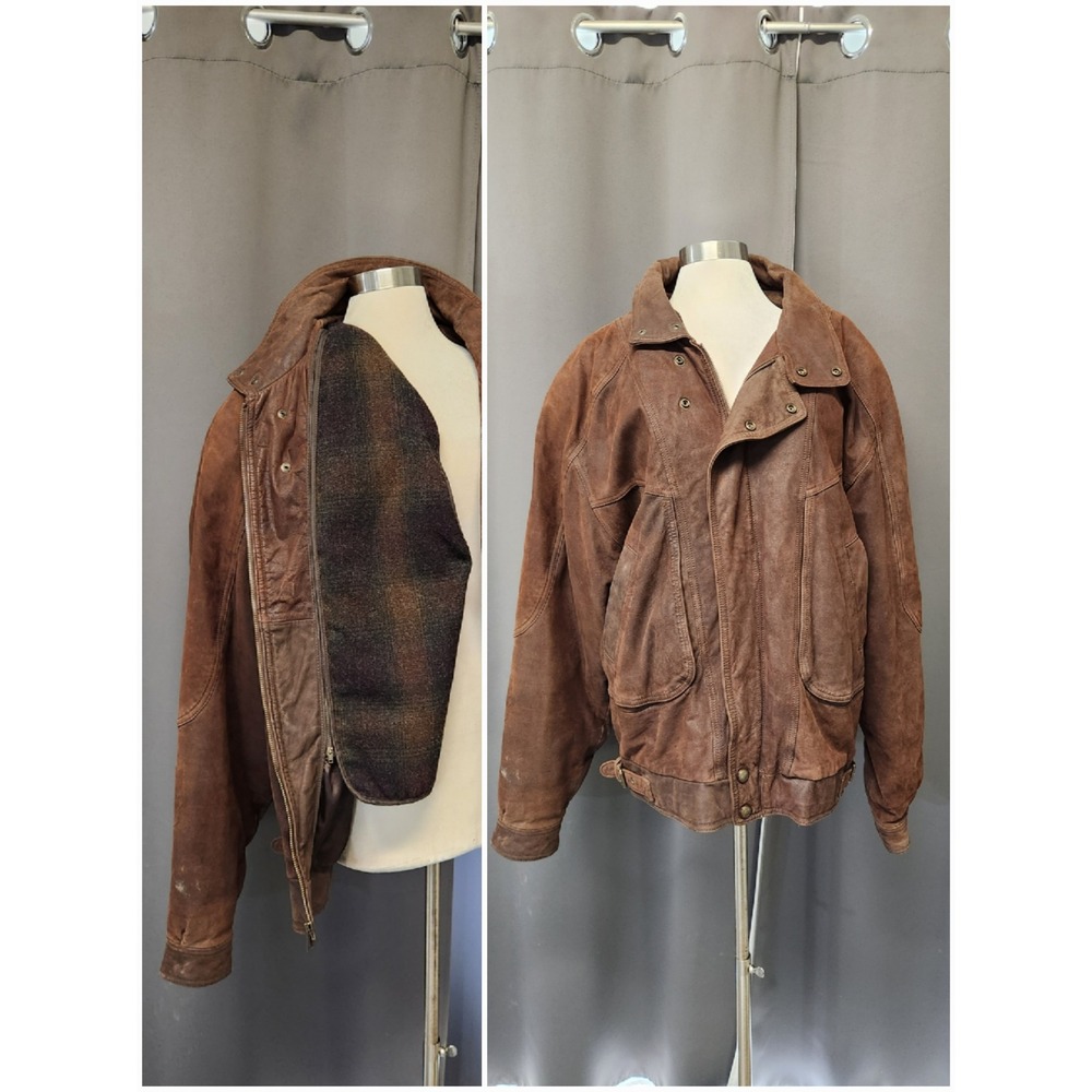Georgetown‎ Leather Design Bomber Jacket Brown Thinsulate Liner Vintage XLT